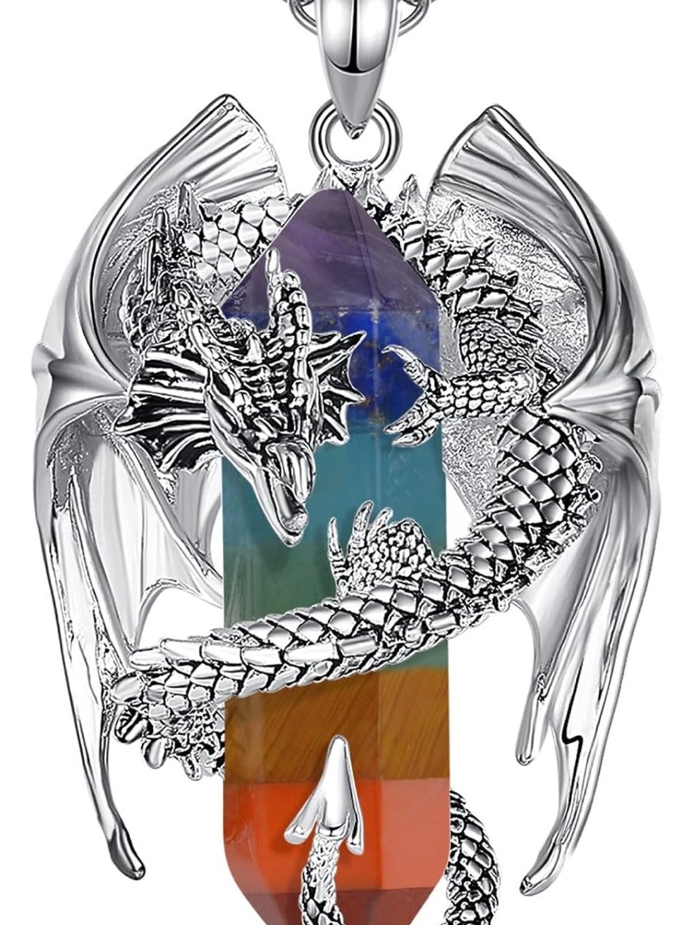 Dragon Necklace for Men Women Healing Crystal Stone Jewelry, 22-24in Chain